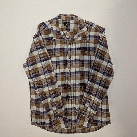 Lee Mens Long Sleeve Button Up Shirt Flannel M Cotton Multi-Color Plaid Like New - Picture 2 of 7
